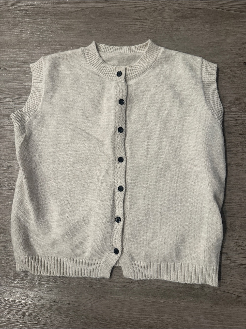 Sleeveless Crewneck Button-Front Sweater Vest in Light Cream